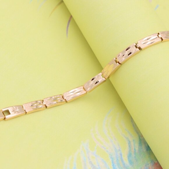 "Textured Geometric Rose Gold Bracelet in Polished Finish, XPBL0862 - Picture 6 of 12